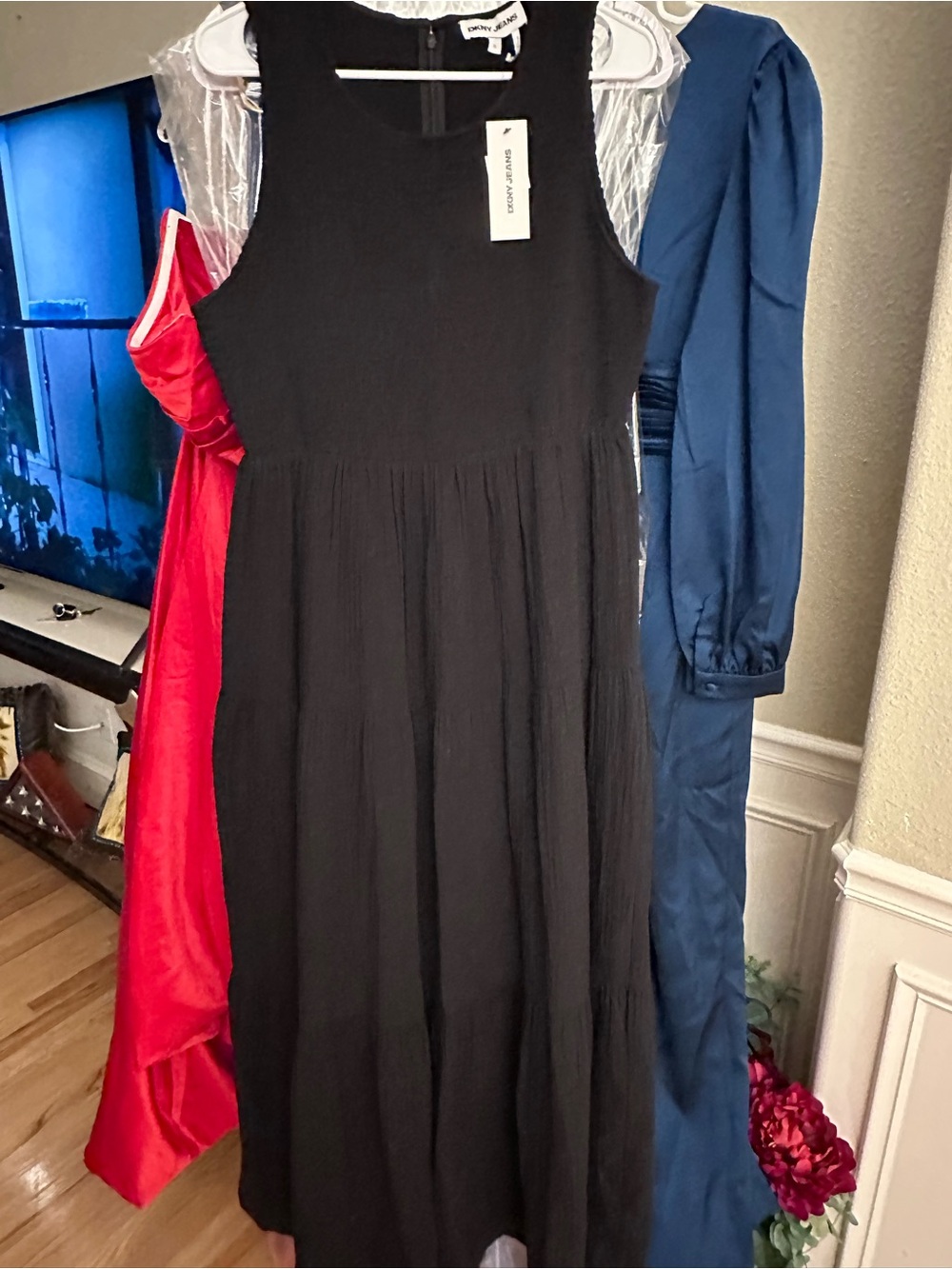 Calvin Klein Black Sleeveless Tiered Midi Dress